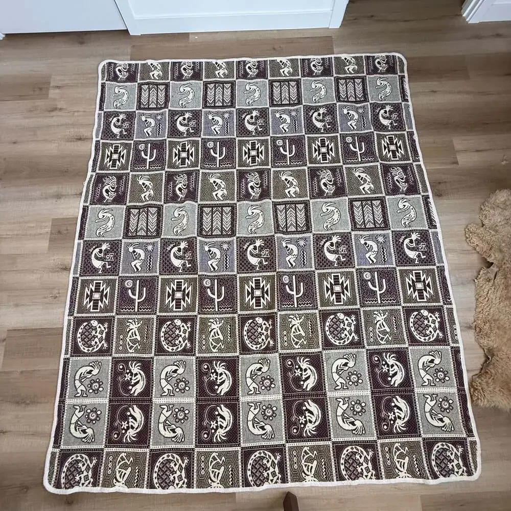 Vintage Southwestern Kokopelli Woven Tapestry Blanket Native American Afghan